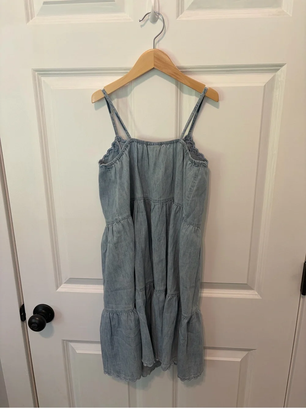 GAP Light Blue Denim Tiered Sundress with Scallop Trim Detail 100% Cotton